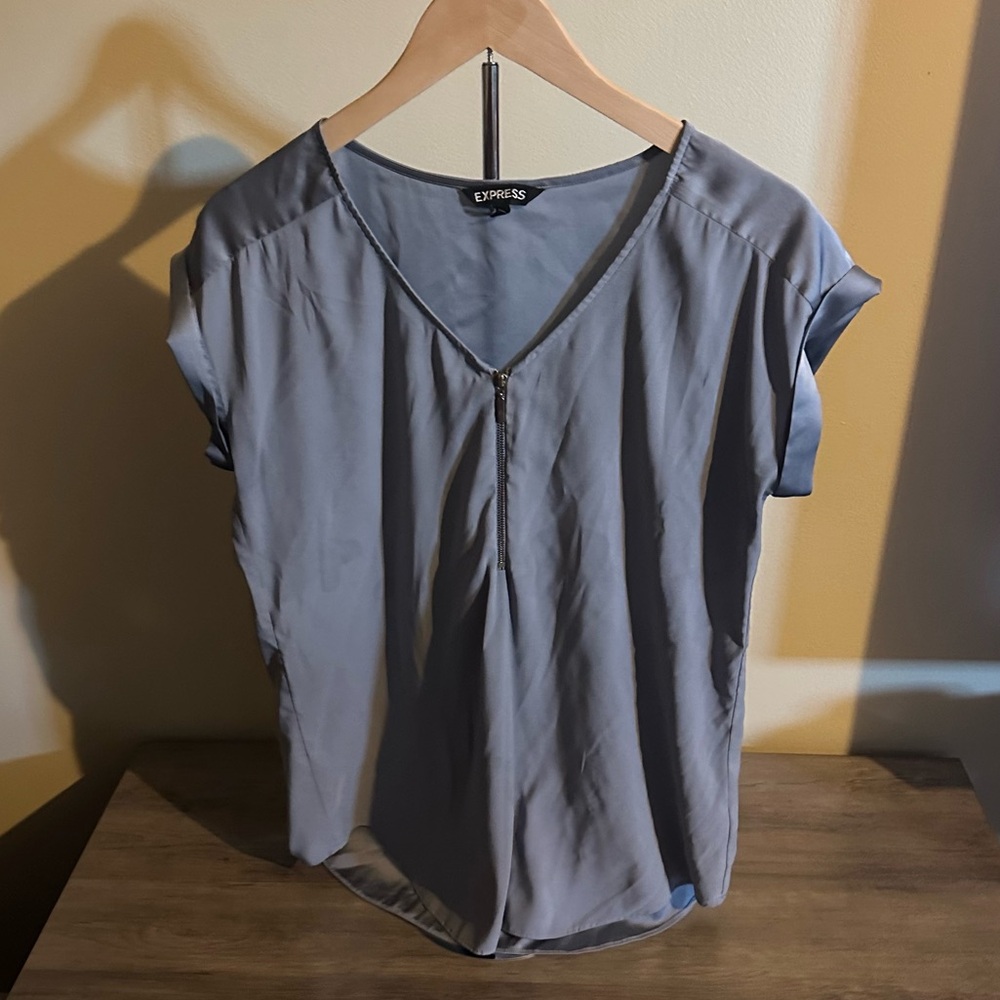 Express, silver, short sleeve shirt, with quarter front zip